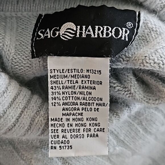 Sag Harbor Long Sleeve Cable Knit Turtleneck Sweater Angola Rabbit Hair Blue M - Picture 9 of 10
